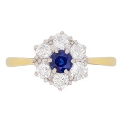 Antique Edwardian Sapphire and Diamond Cluster Ring, circa 1910