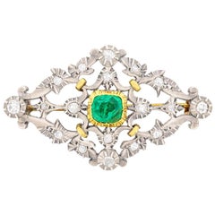 Early Victorian Emerald and Diamond Brooch, circa 1860s