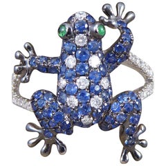 Blue Sapphire and Diamond Amphibian 18 Carat White Gold Ring