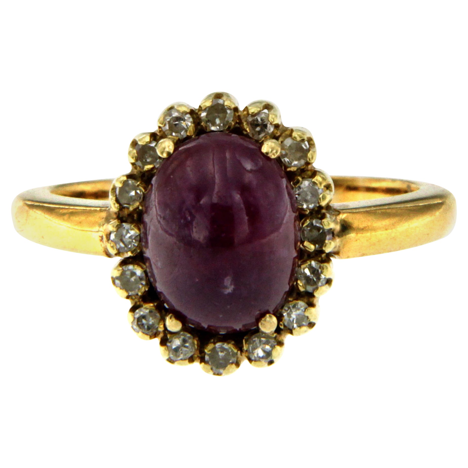 Ruby Diamond Gold Cluster Ring For Sale at 1stDibs