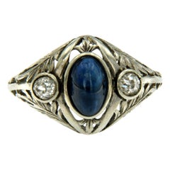 Victorian Sapphire Diamond Filigree Gold Three-Stone Ring