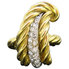 Retro Diamond Feather Yellow Gold Platinum Ring