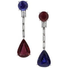 Gübelin Certified Ruby, Sapphire and Diamond Drop Earrings