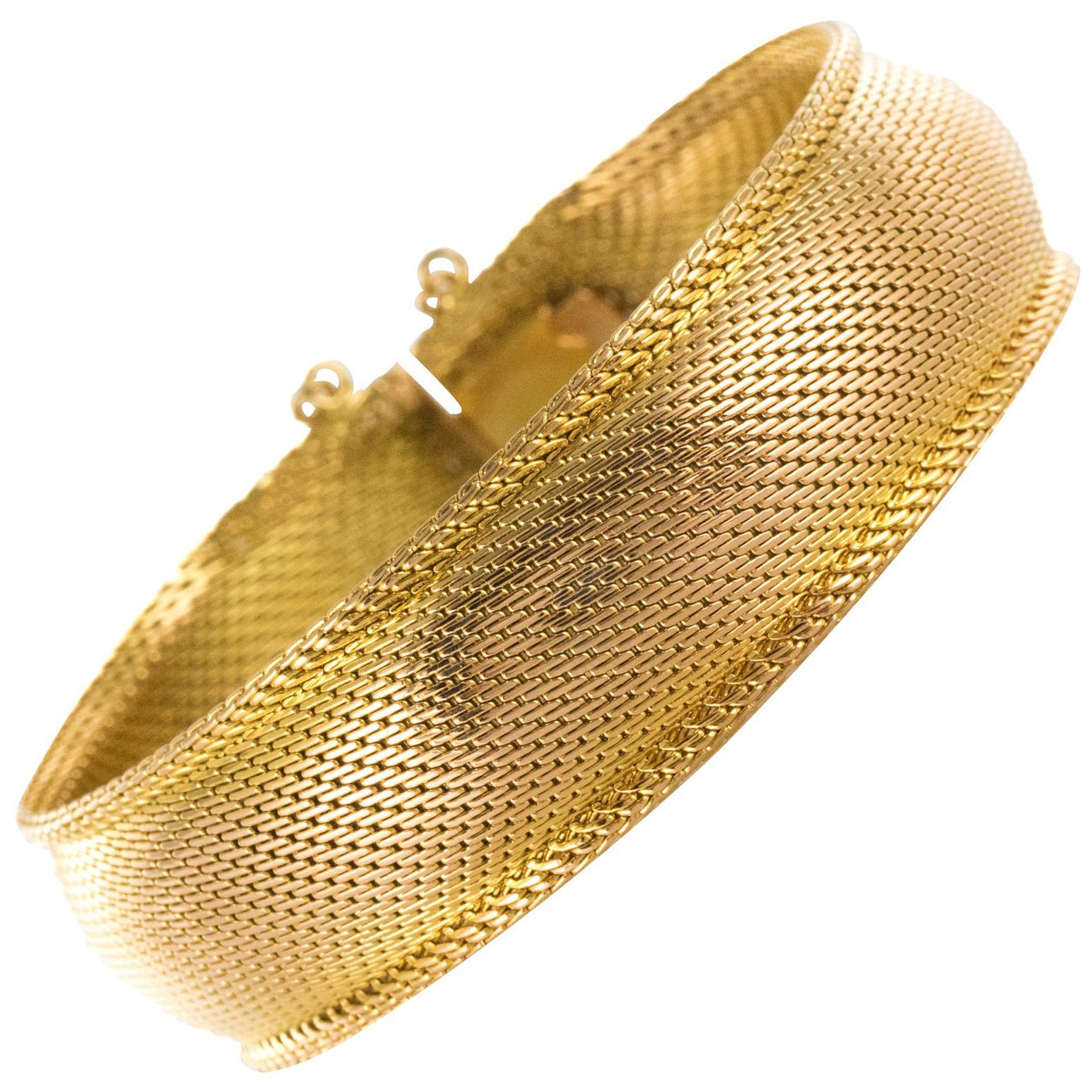 1960s Woven 18 Karat Yellow Gold Bangle Bracelet