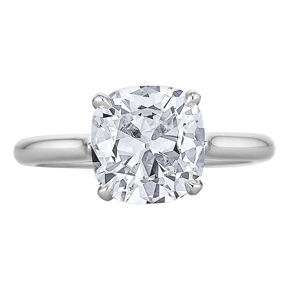 2.32 Carat Cushion Brilliant Cut Diamond Platinum Engagement Ring