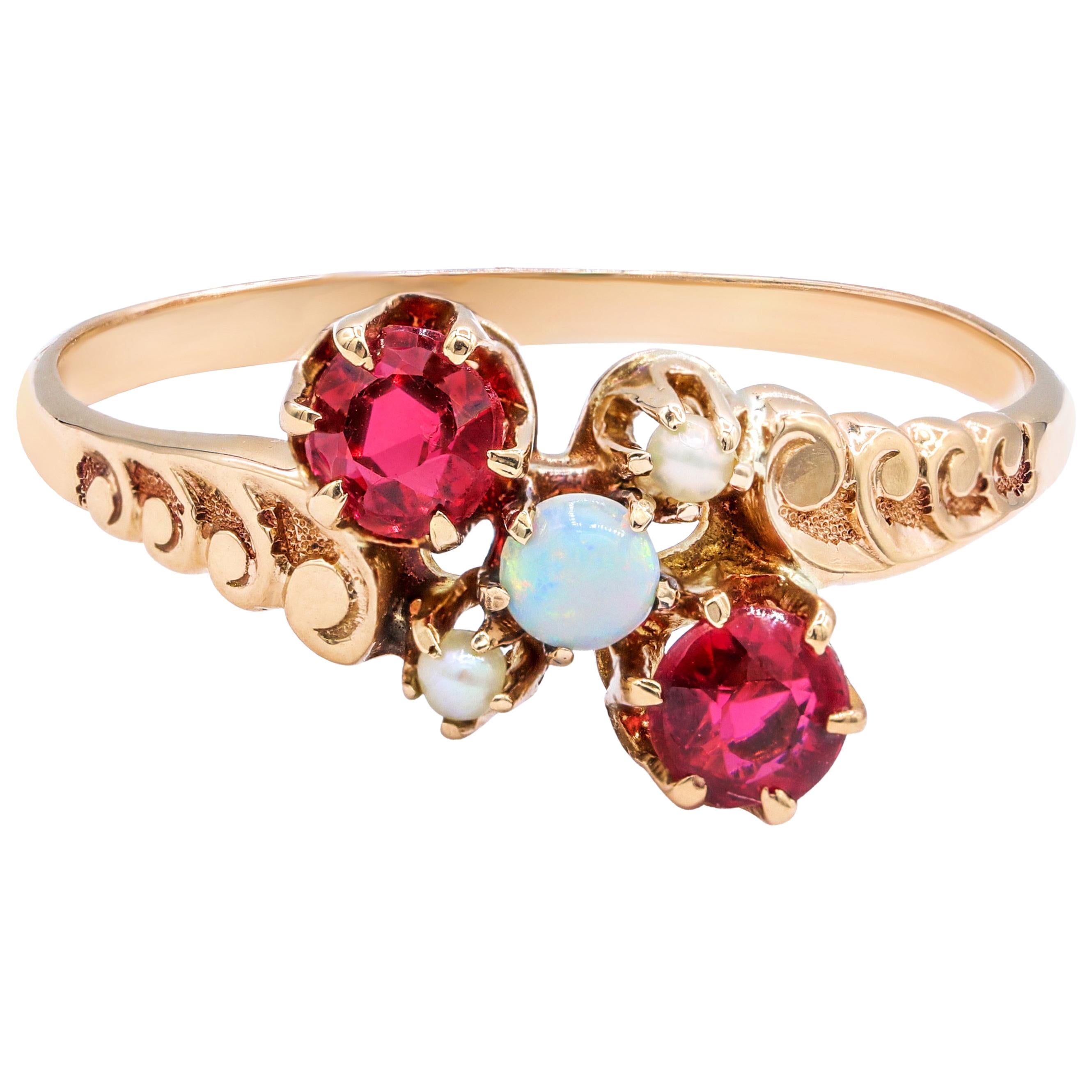 Rose Gold Ruby and Opal Fashion Ring 1.00 Carat