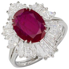 SSEF Certified 3.54 Carat Oval Shape Ruby and Diamond Ring