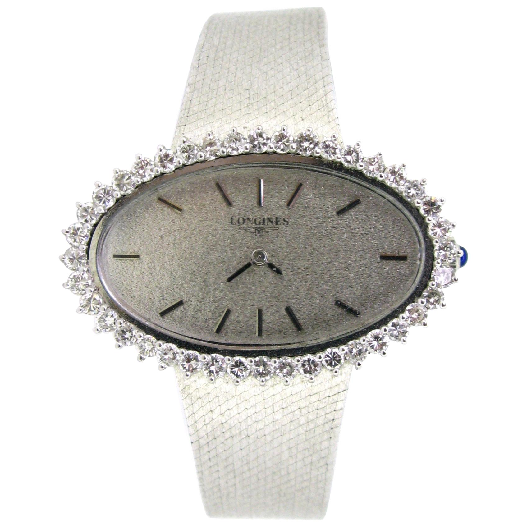 Longines 1960s Lady Diamond White Gold Manual Wind Wristwatch