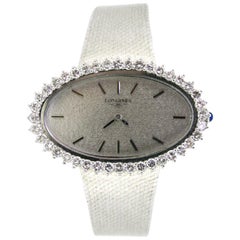 Retro Longines 1960s Lady Diamond White Gold Manual Wind Wristwatch