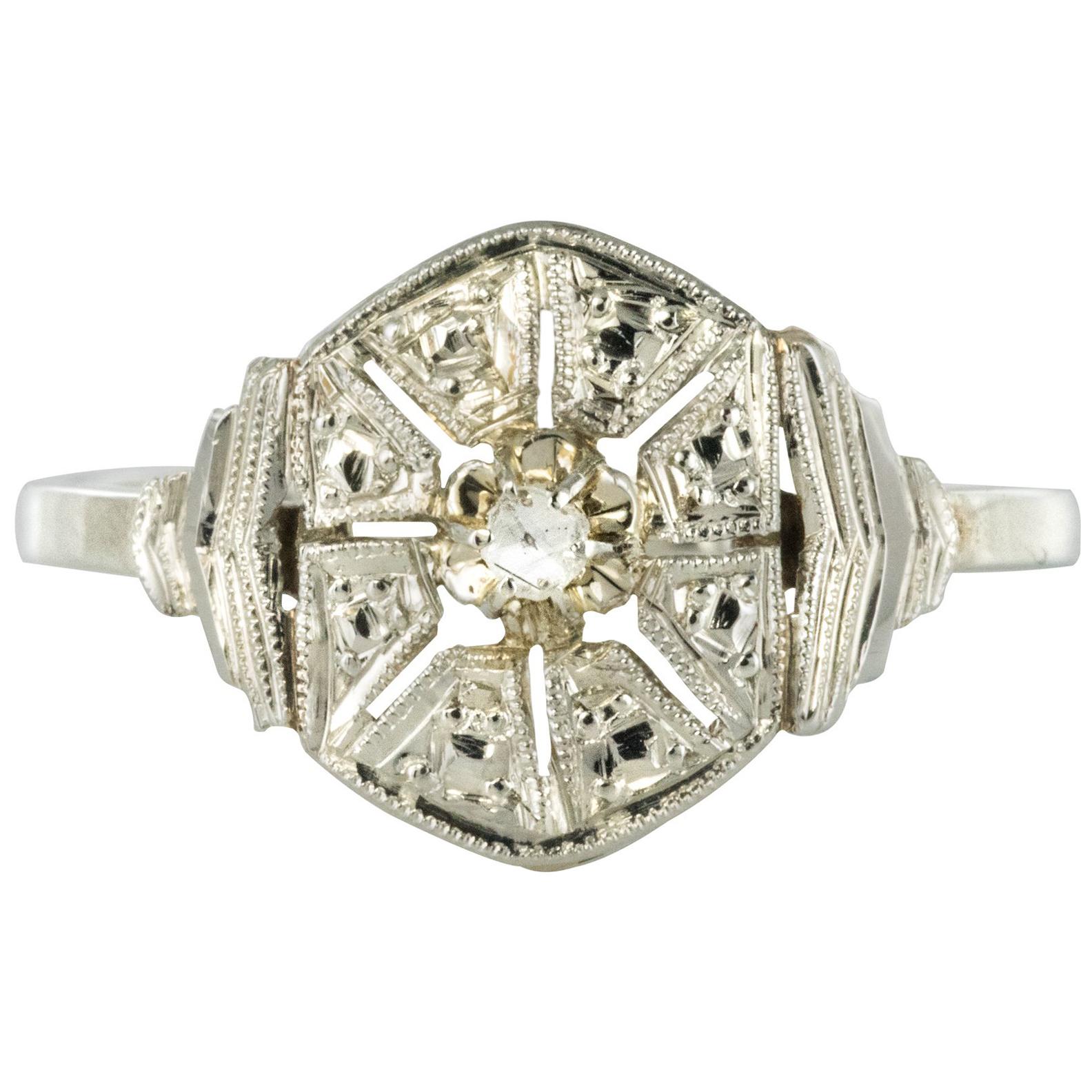 1925s French Art Deco 18 Karat White Gold Diamond Ring