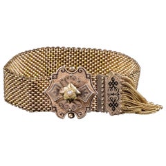 Antique Victorian Adjustable Pearl 15 Carat Gold Bracelet, circa 1900