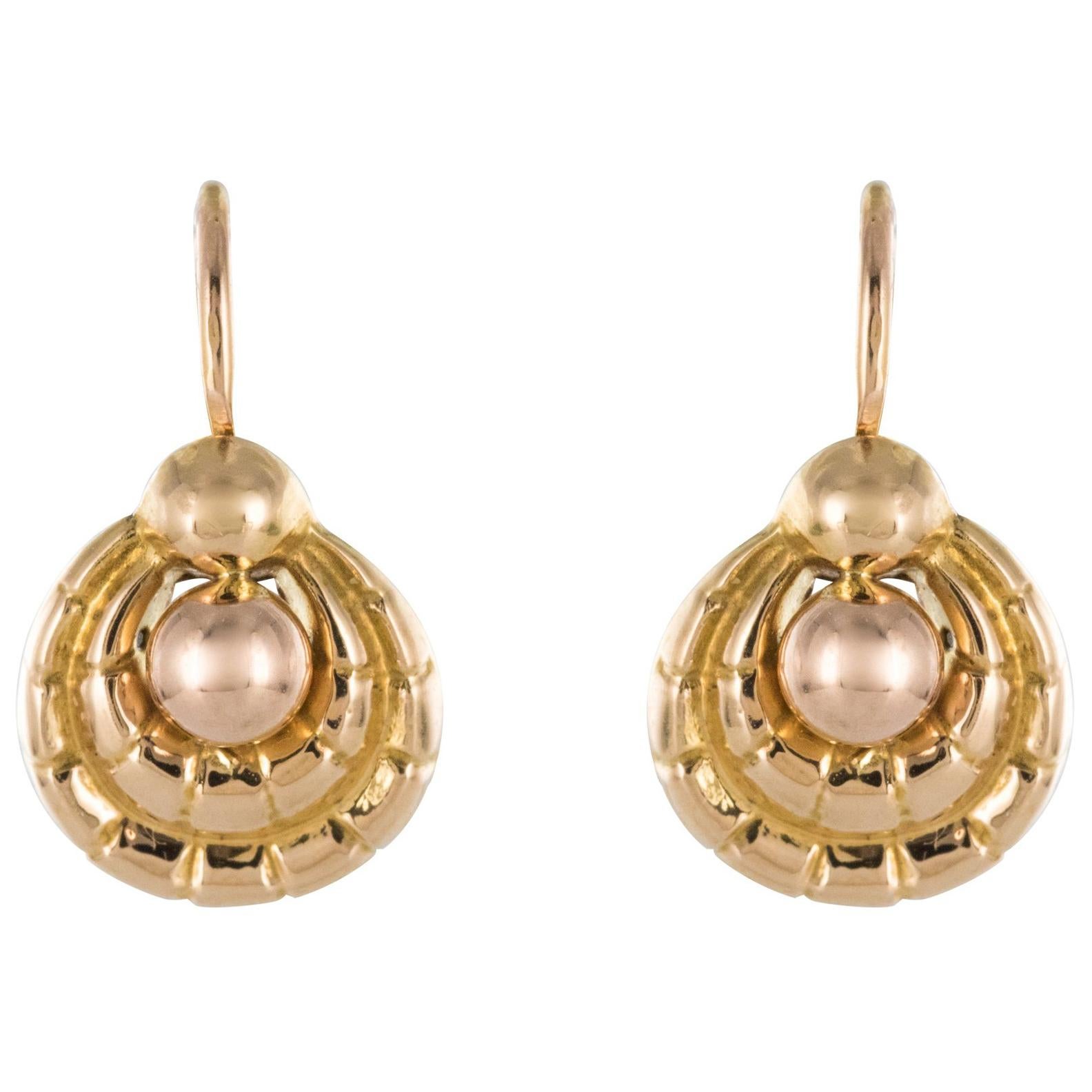 French Art Deco 1930s 18 Karat Rose Gold Drop Earrings