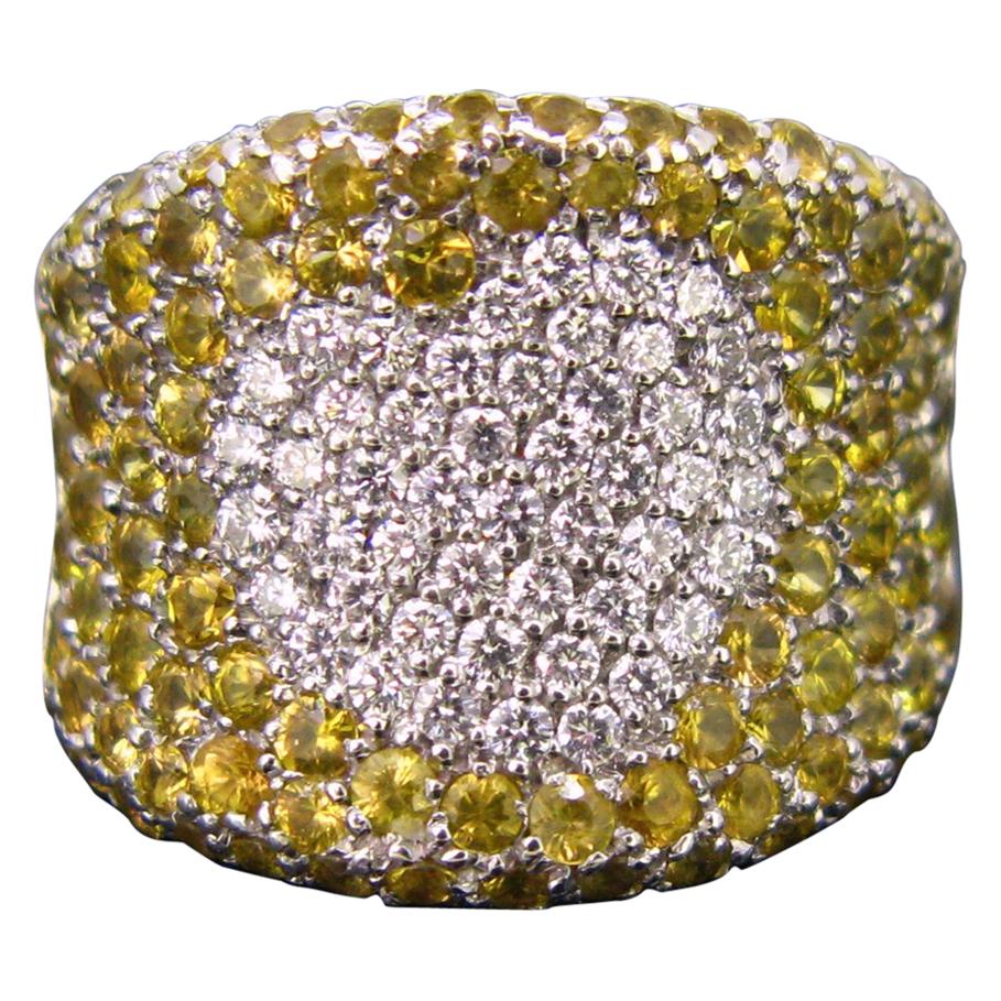 Pasquale Bruni Yellow Sapphires Diamonds Heart Band Fashion Cocktail Ring