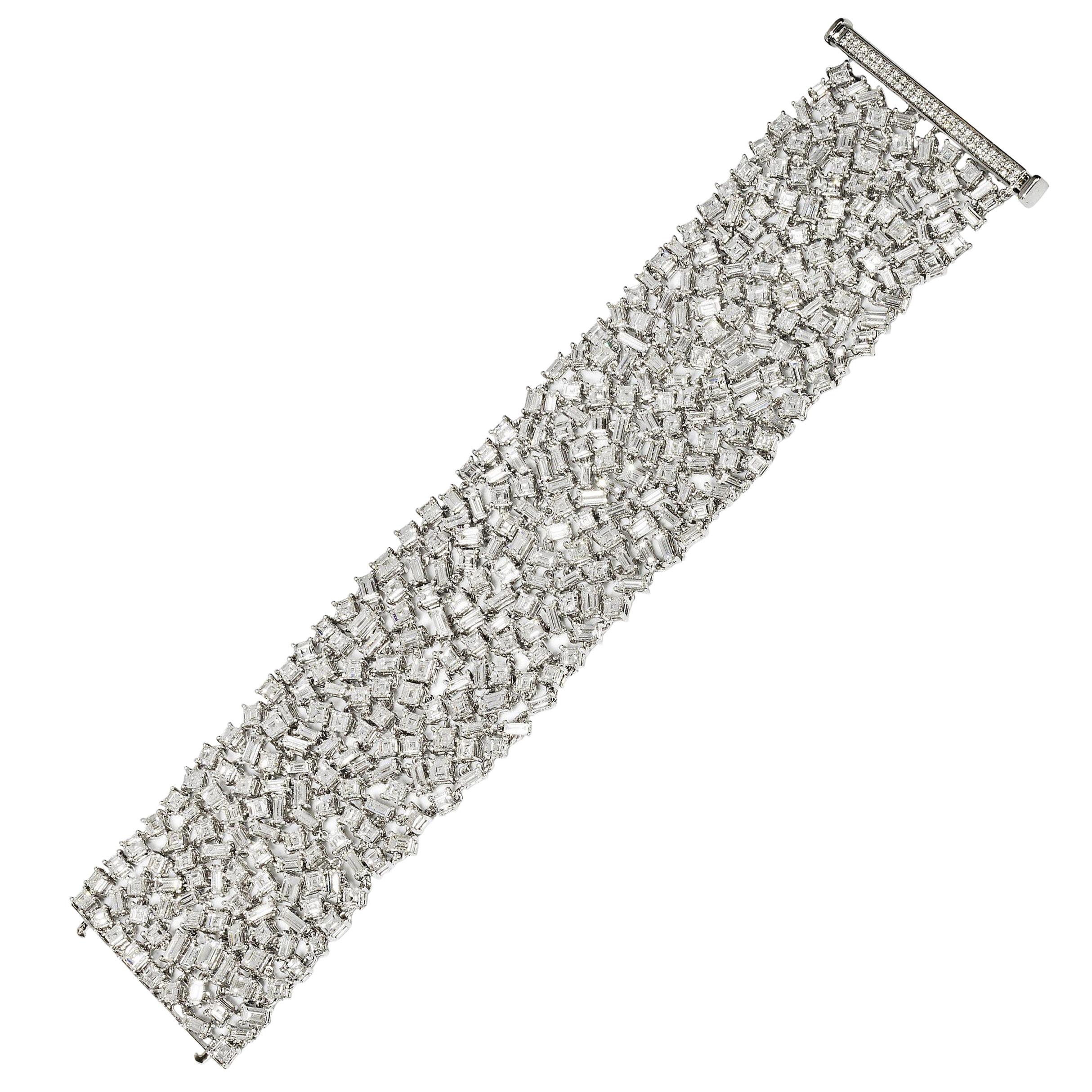 47.58 Carat Mixed Cut White Diamond White Gold Bracelet For Sale