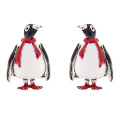 Jona Sterling Silver Enamel Penguin Cufflinks