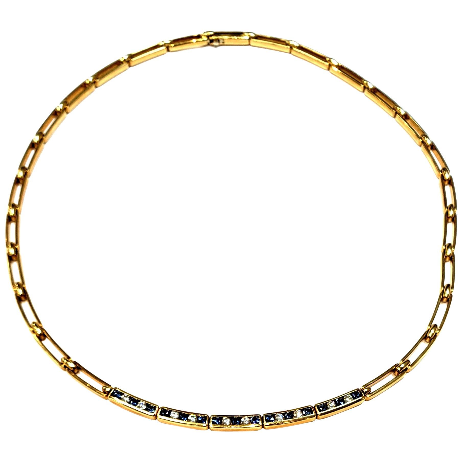 Tiffany & Co. 18 Karat Yellow Gold Choker Necklace with Sapphires and Diamonds For Sale
