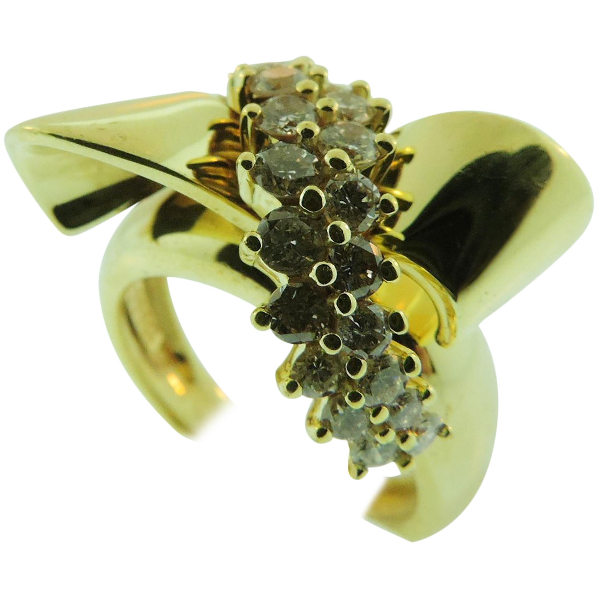 Jose Hess 18 Karat Yellow Gold Ladies Diamond Bow Fashion Ring For Sale