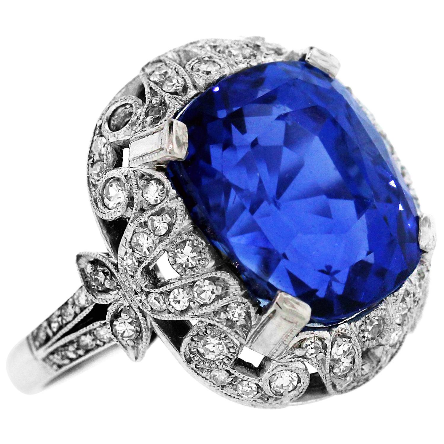 Burma Blue Sapphire Ring with Diamonds Platinum GIA Certified
