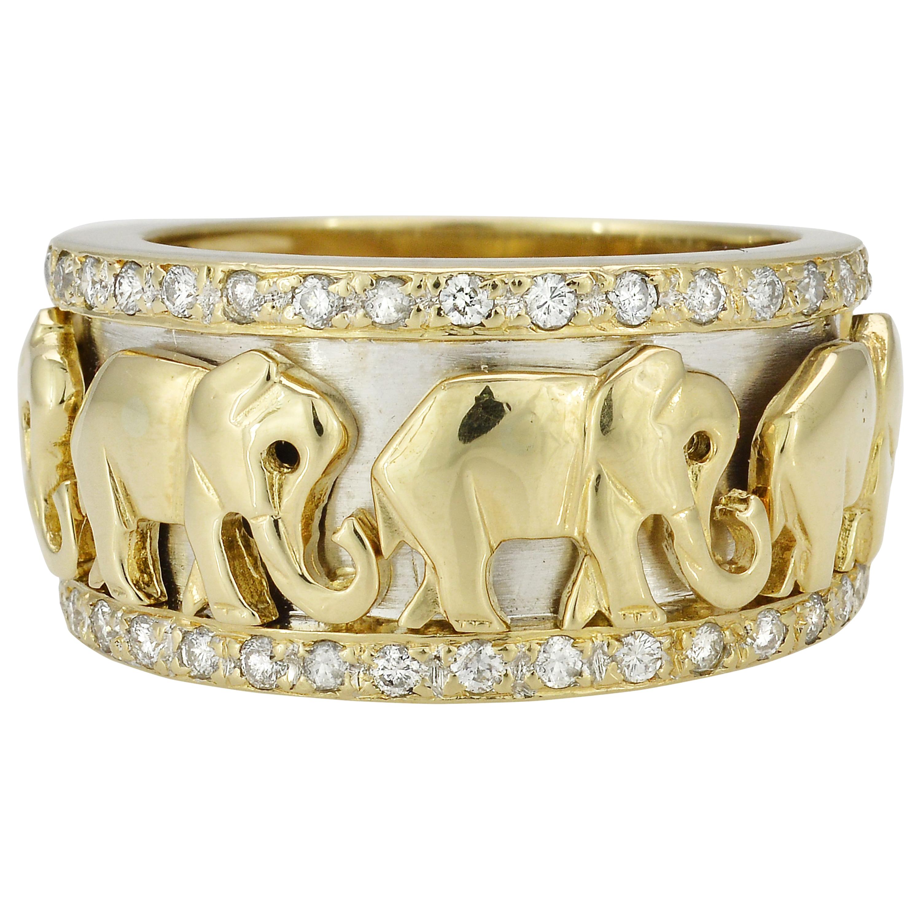18 Karat Yellow Gold Elephant Diamond Ring