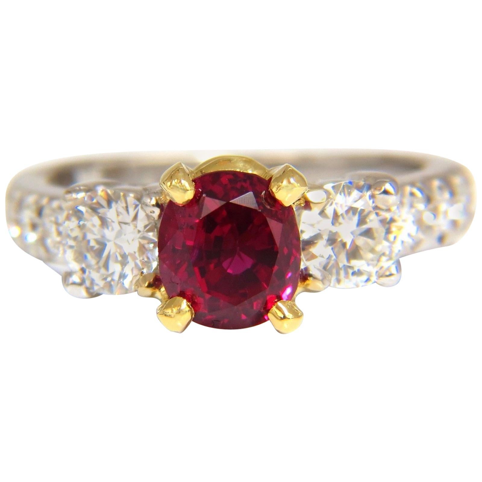 GIA Certified 1.83ct oval cut pigeons blood red ruby 1.02ct diamonds ring 18kt
