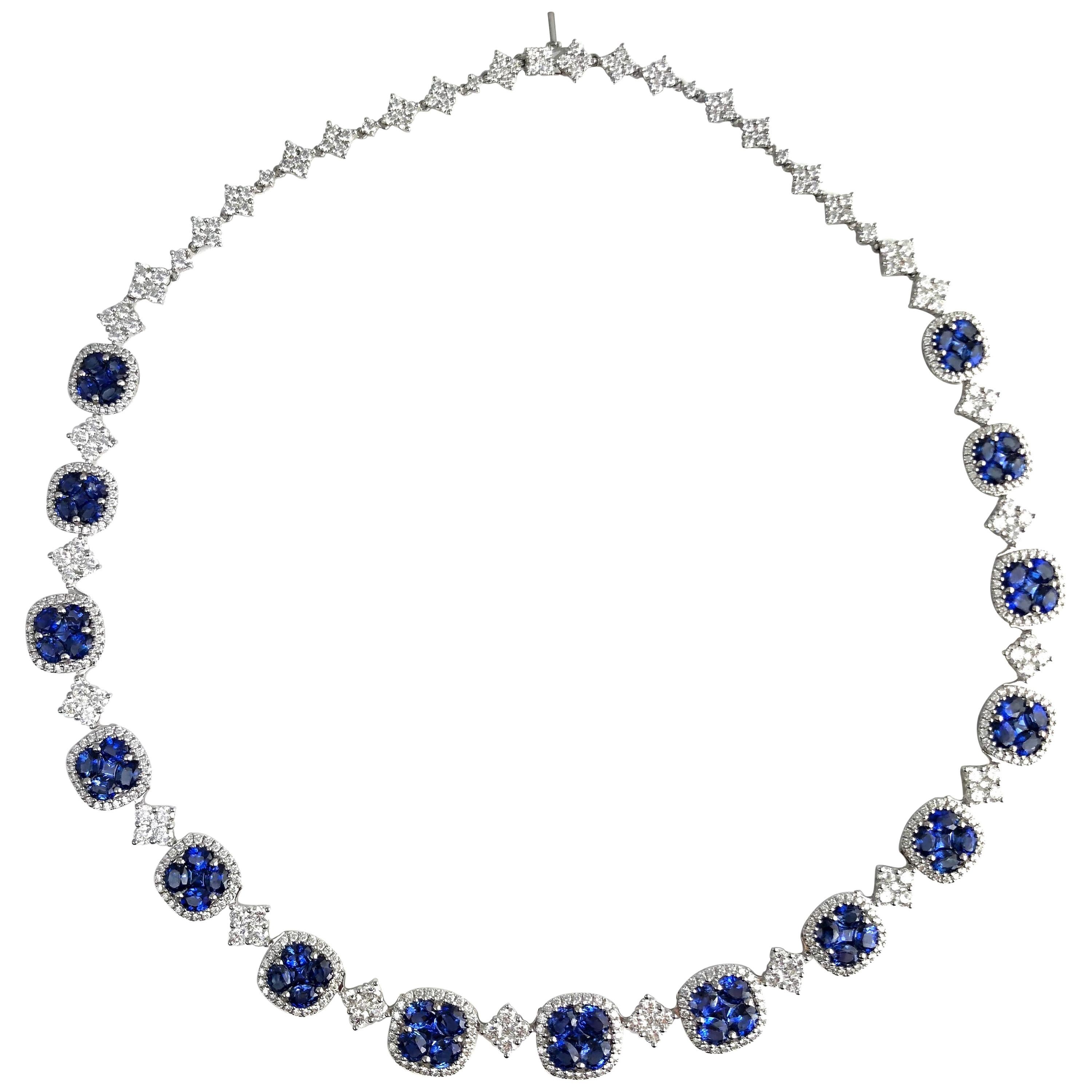 DiamondTown 21.23 Carat Vivid Blue Sapphire and Diamond Necklace