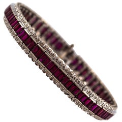 1.00 Carat White Diamond Ruby White Gold Tennis Bracelet