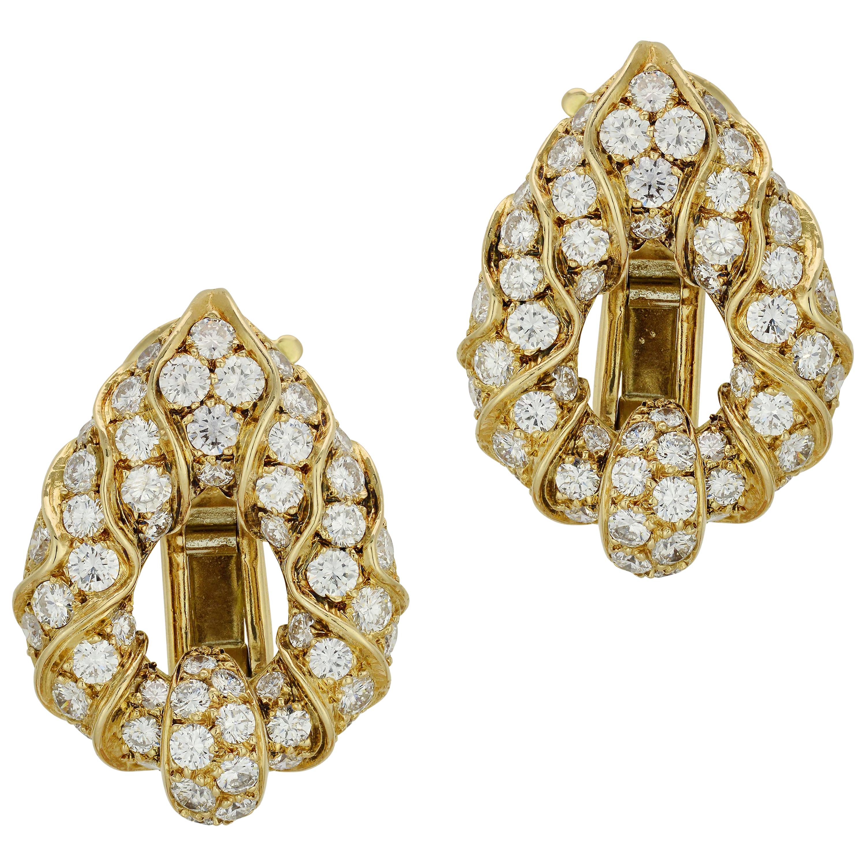 Marina B. 18 Karat Yellow Gold Diamond Clip Earrings