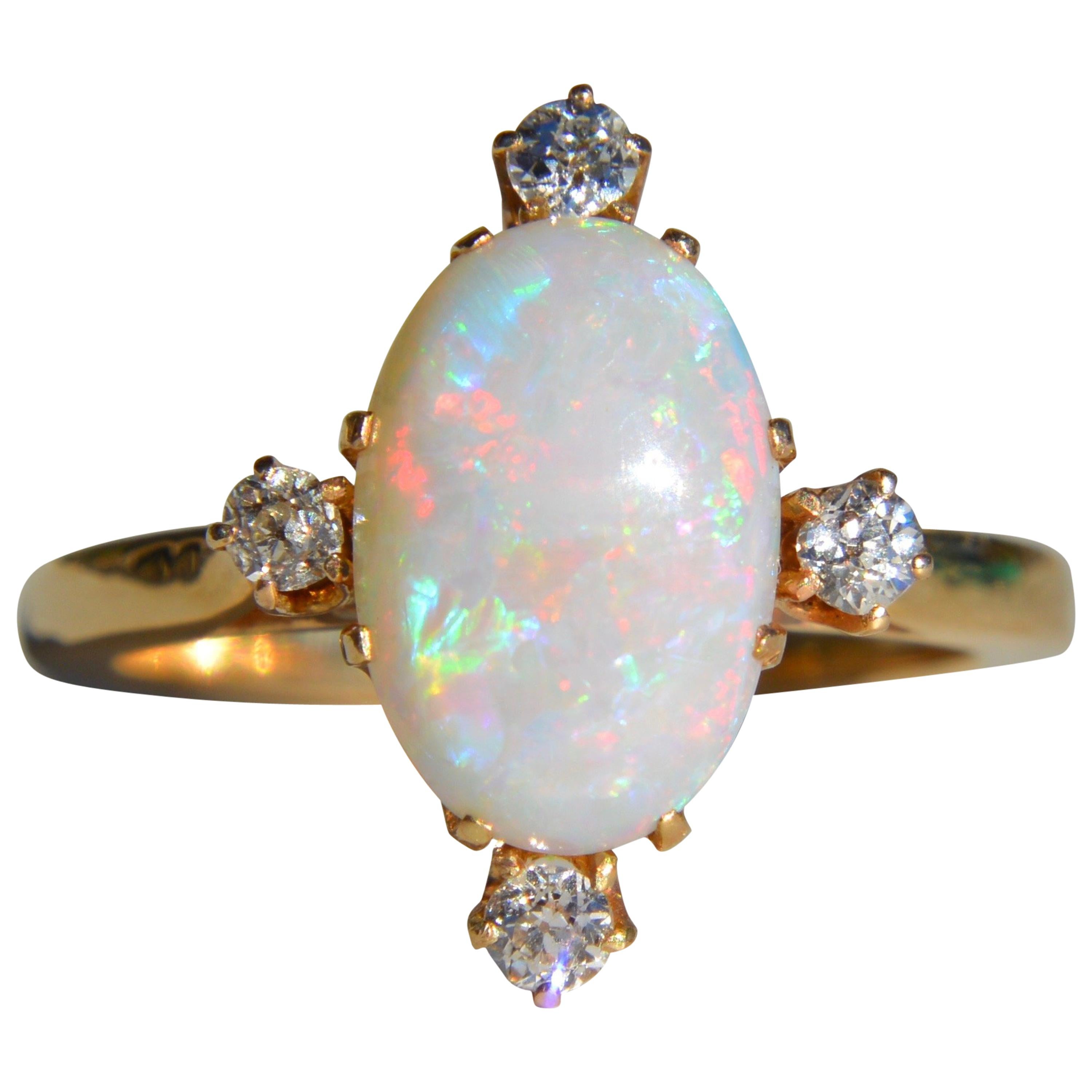 Vintage 3 Carat Opal Diamond 14 Karat Gold Directional Cocktail Ring