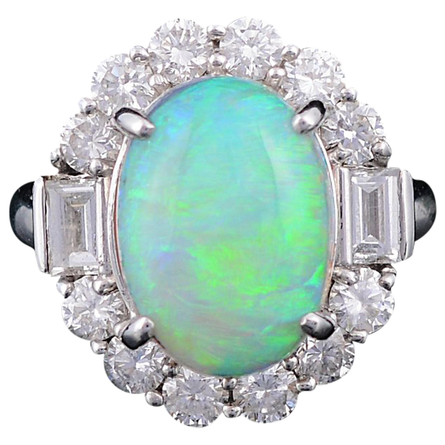 Set in Platinum 900, Australian Opal and Diamonds Wedding or Engagement Ring