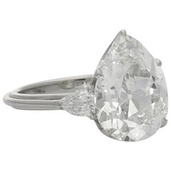GIA Cert 6.53 Carat Old-Cut Pear Shape Diamond Ring Pear Shape Diamond Shoulders