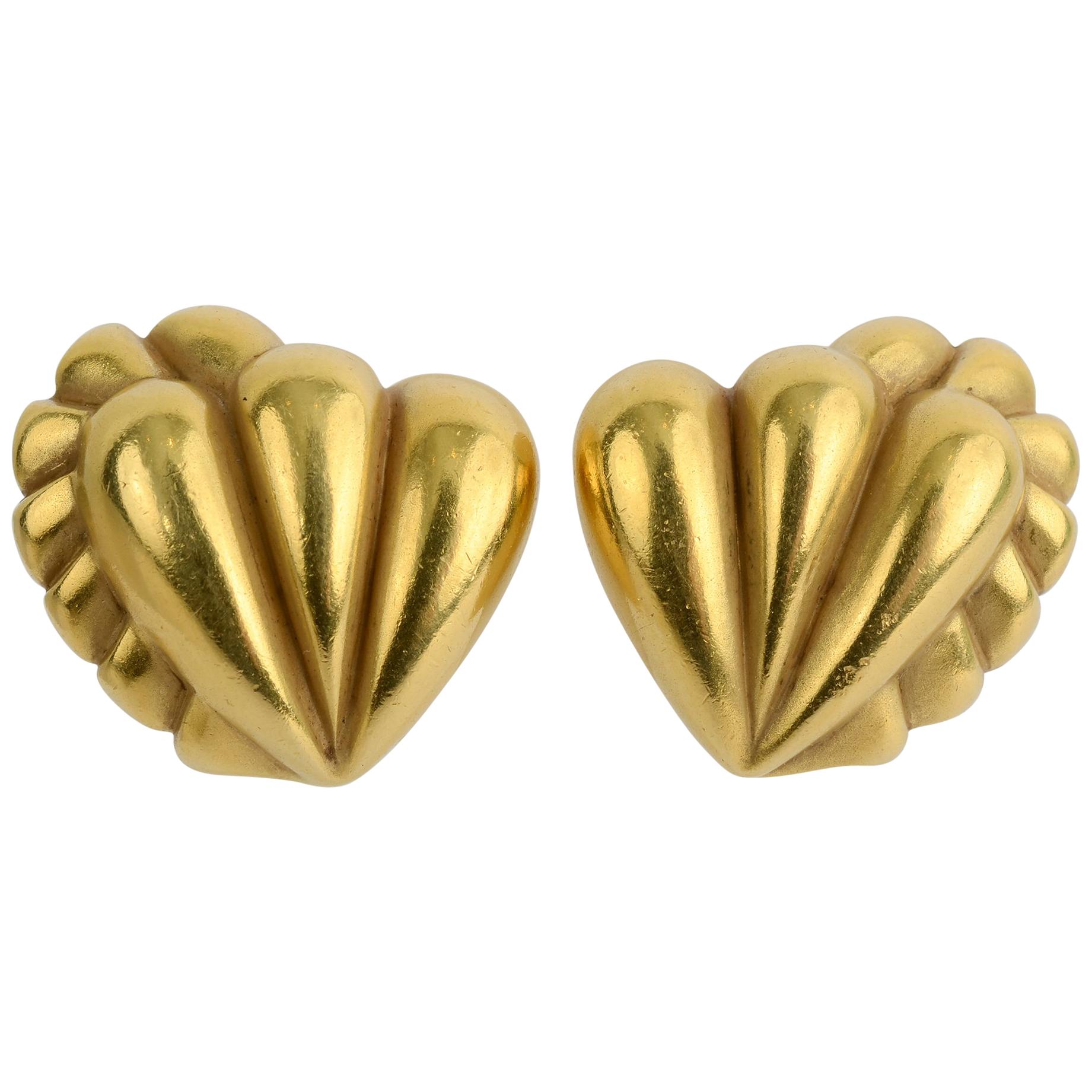 Kieselstein Cord Lobe Shaped Gold Heart Earrings