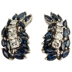 Retro Sapphire and Diamond White Gold Earrings