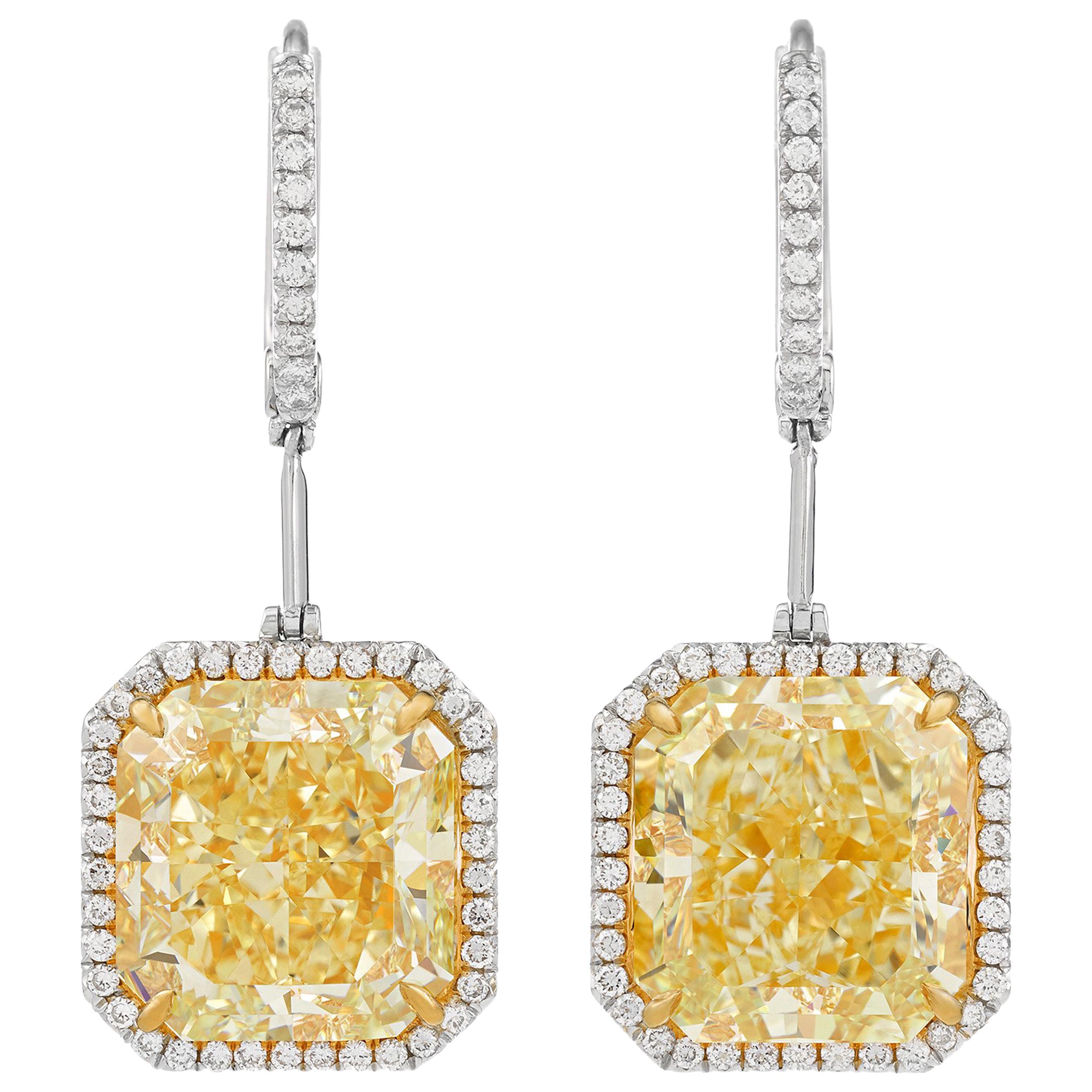 Fancy Yellow Diamond Drop Earrings, 14.21 Carat