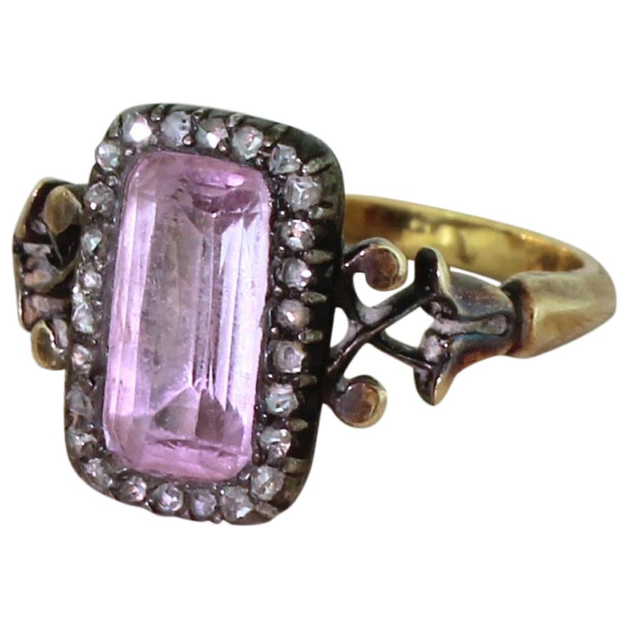 Georgian Pink Topaz and Rose Cut Diamond Ring For Sale