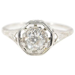 Platinum Diamond Ring White Art Deco Style 0.70 Carat
