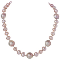 Blush Button and Mabe Pearl Necklace with Sterling Link Clasp