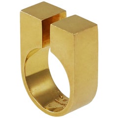 1970s Modernist Pierre Cardin Double Cube Design Gold Ring