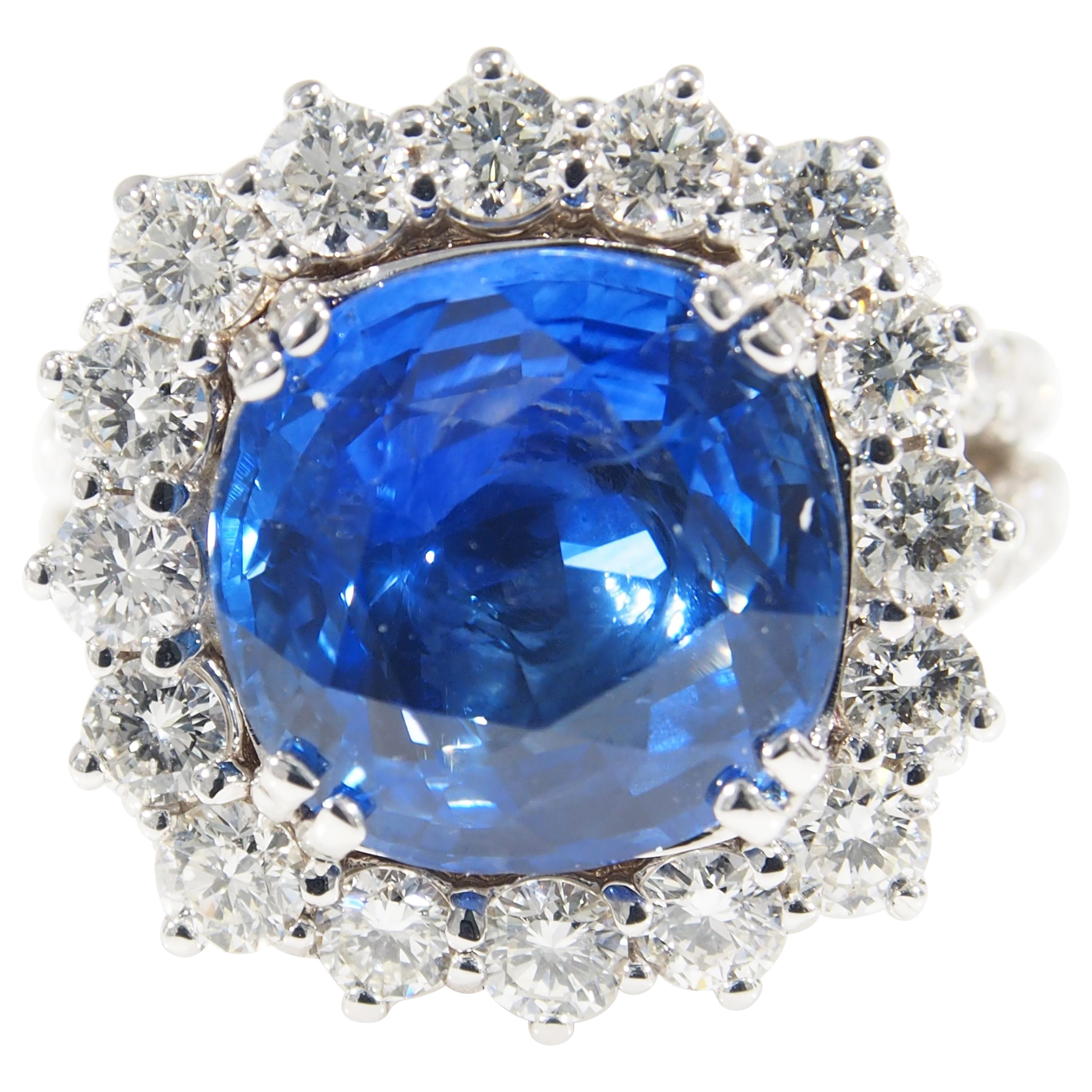 Diamond Halo Ring GIA Certified Sapphire 8.60 Carat White Gold 18 Karat For Sale