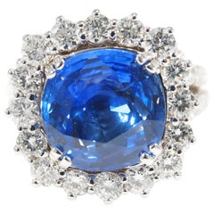 Diamond Halo Ring GIA Certified Sapphire 8.60 Carat White Gold 18 Karat