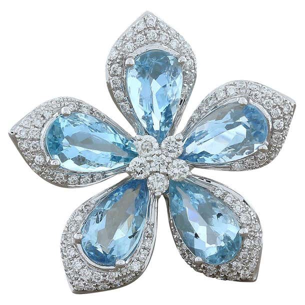 Aquamarine Diamond Gold Lotus Flower Ring at 1stDibs | aquamarine ...