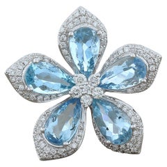 Aquamarine Diamond Gold Lotus Flower Ring
