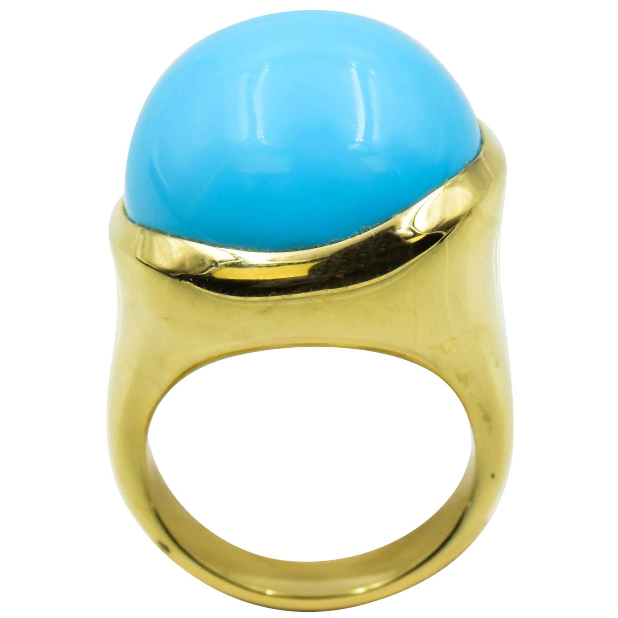 Tiffany & Co. Elsa Peretti Cabachon Robins Egg Ring in Turquoise 18 Karat Gold