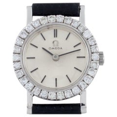 Omega Women's 18 Karat White Gold Hand-Winding Watch with Diamond Bezel