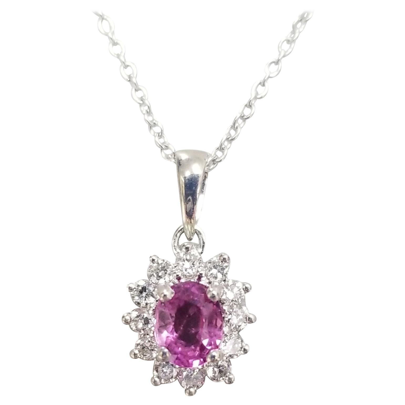 18 Karat Oval Pink Sapphire and Diamond Pendant For Sale