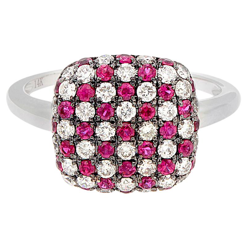 Diamond Ruby Cluster Gold Ring For Sale