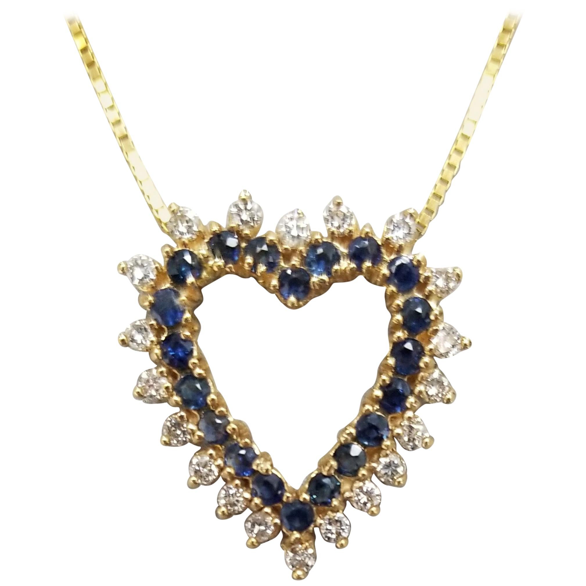 Colgante Corazón Diamante y Zafiro 14 Kilates