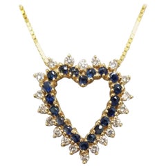 14 Karat Diamond and Sapphire Heart Pendant