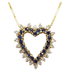 14 Karat Diamond and Sapphire Heart Pendant