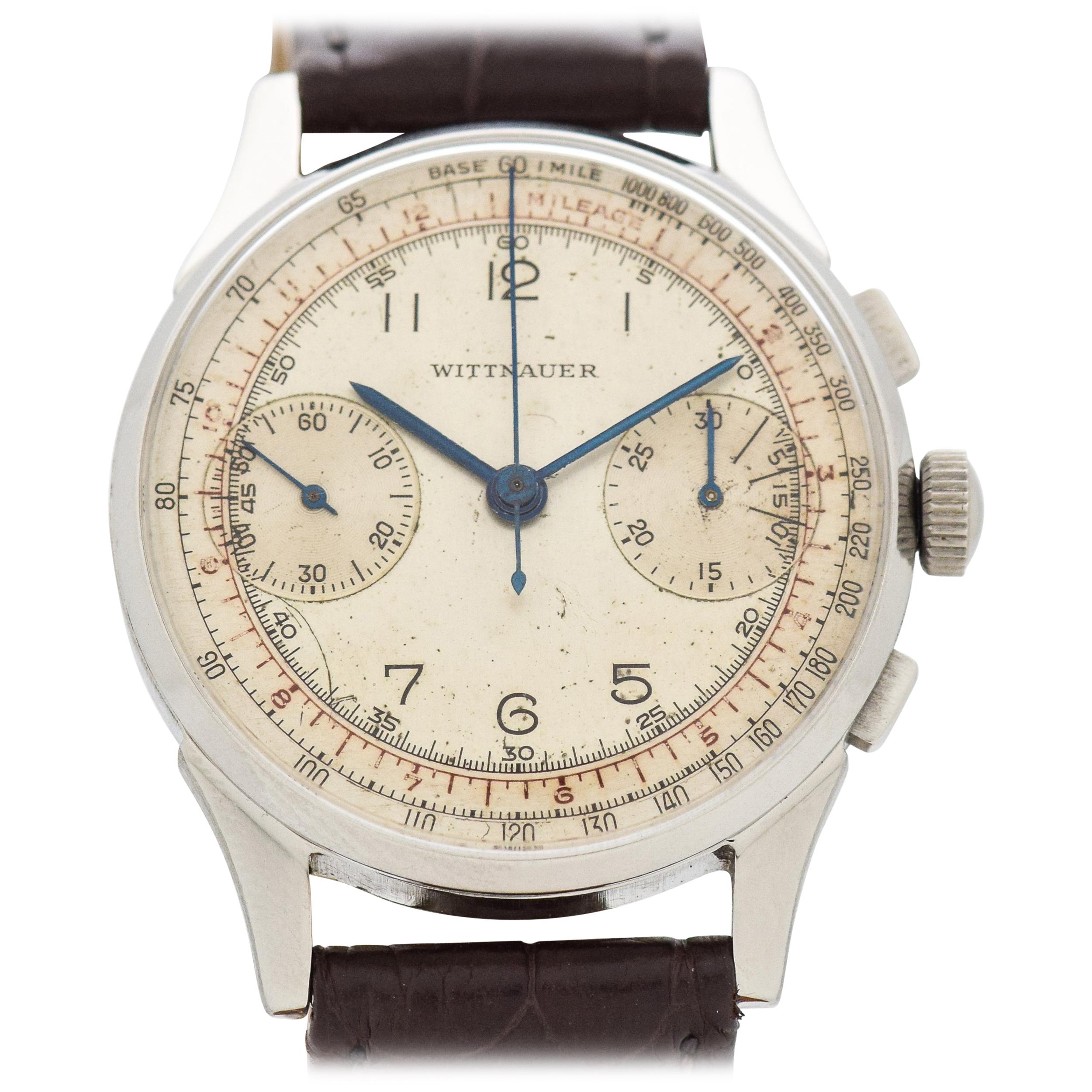 Vintage Wittnauer 2-Register Chronograph Watch, 1950s For Sale