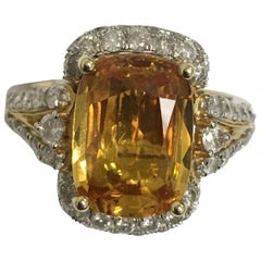 AIG Certified 4.73 Carat Yellow Sapphire and Diamond Ring